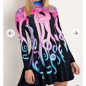SPACE TENTACLES LONG SLEEVE EVIL MINI SKATER DRESS